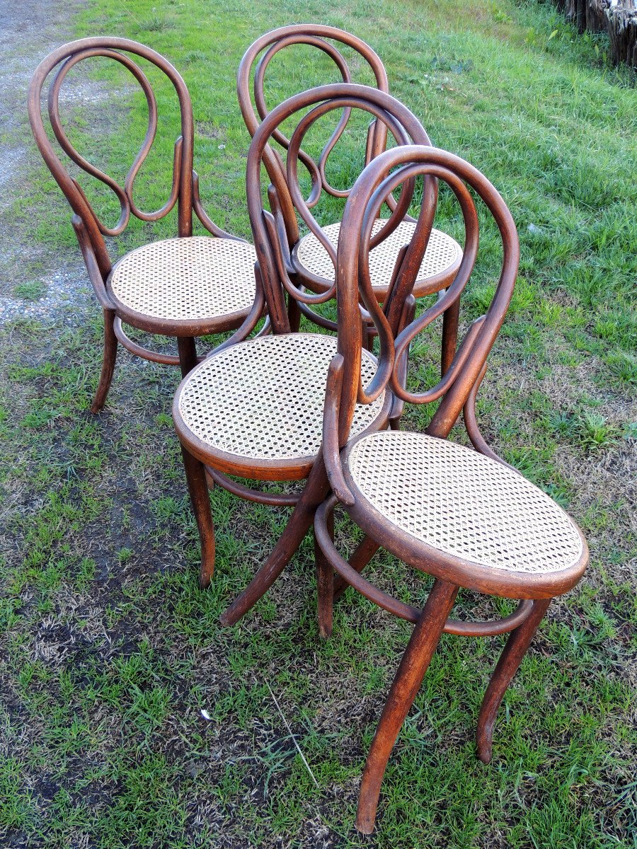 6 Fischel Thonet Bentwood Bistro Chairs N° 20 Omega 1900 -1915, Cane Seats 20th-photo-4