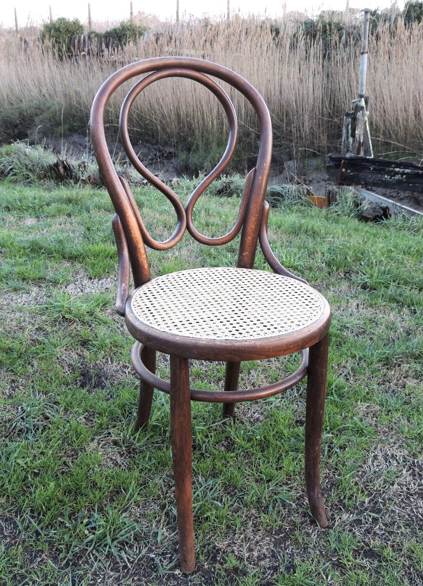 6 Fischel Thonet Bentwood Bistro Chairs N° 20 Omega 1900 -1915, Cane Seats 20th-photo-1