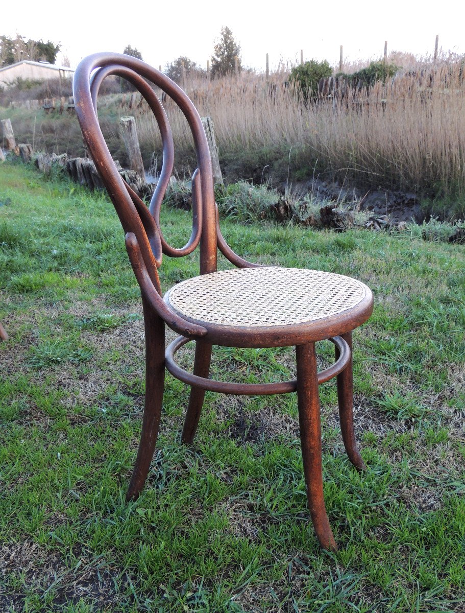 6 Fischel Thonet Bentwood Bistro Chairs N° 20 Omega 1900 -1915, Cane Seats 20th-photo-2