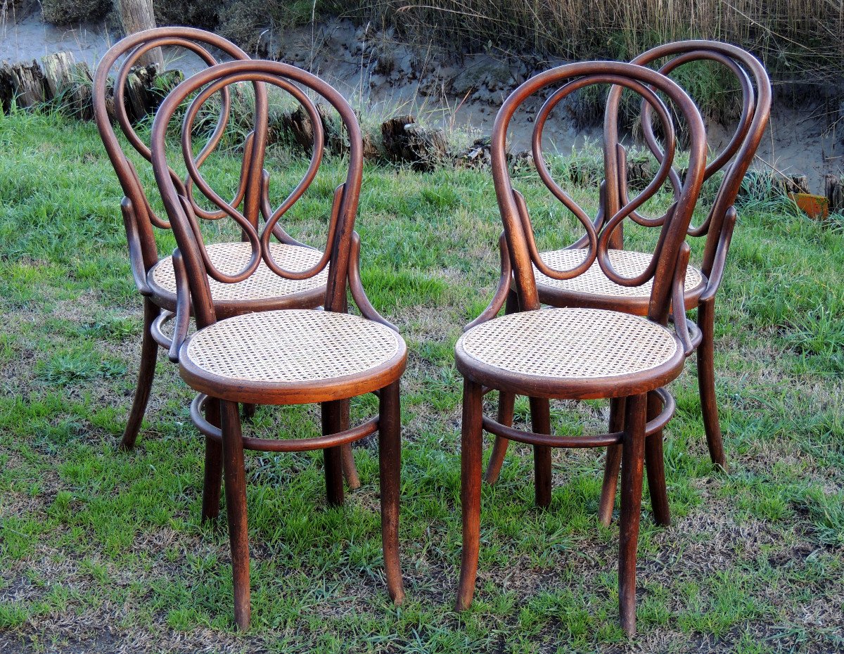 6 Fischel Thonet Bentwood Bistro Chairs N° 20 Omega 1900 -1915, Cane Seats 20th