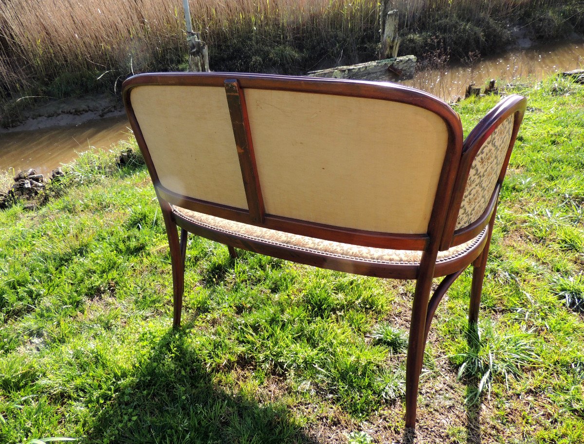 Thonet Living Room In Curved Wood In Mahogany Stained Beech, Original Fabric, Art Nouveau, 20th -photo-1