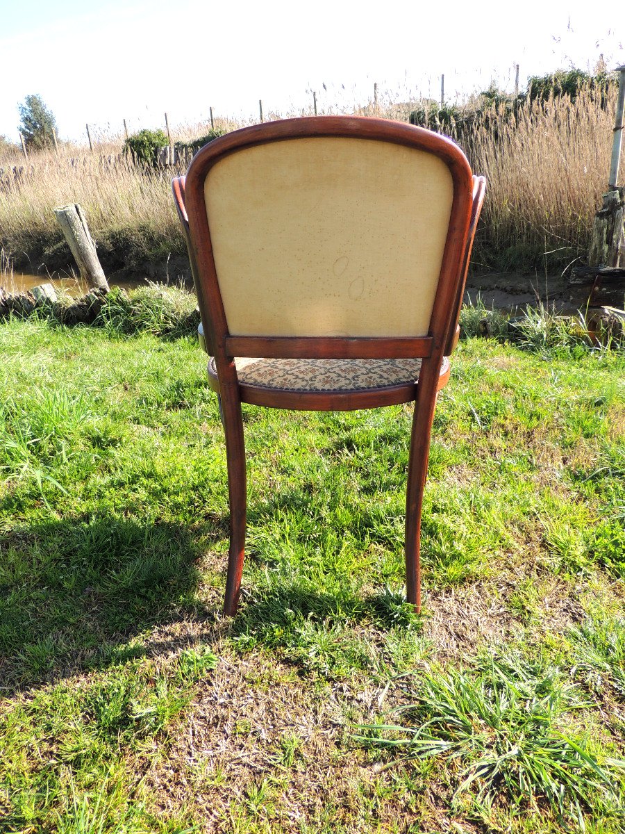 Thonet Living Room In Curved Wood In Mahogany Stained Beech, Original Fabric, Art Nouveau, 20th -photo-3