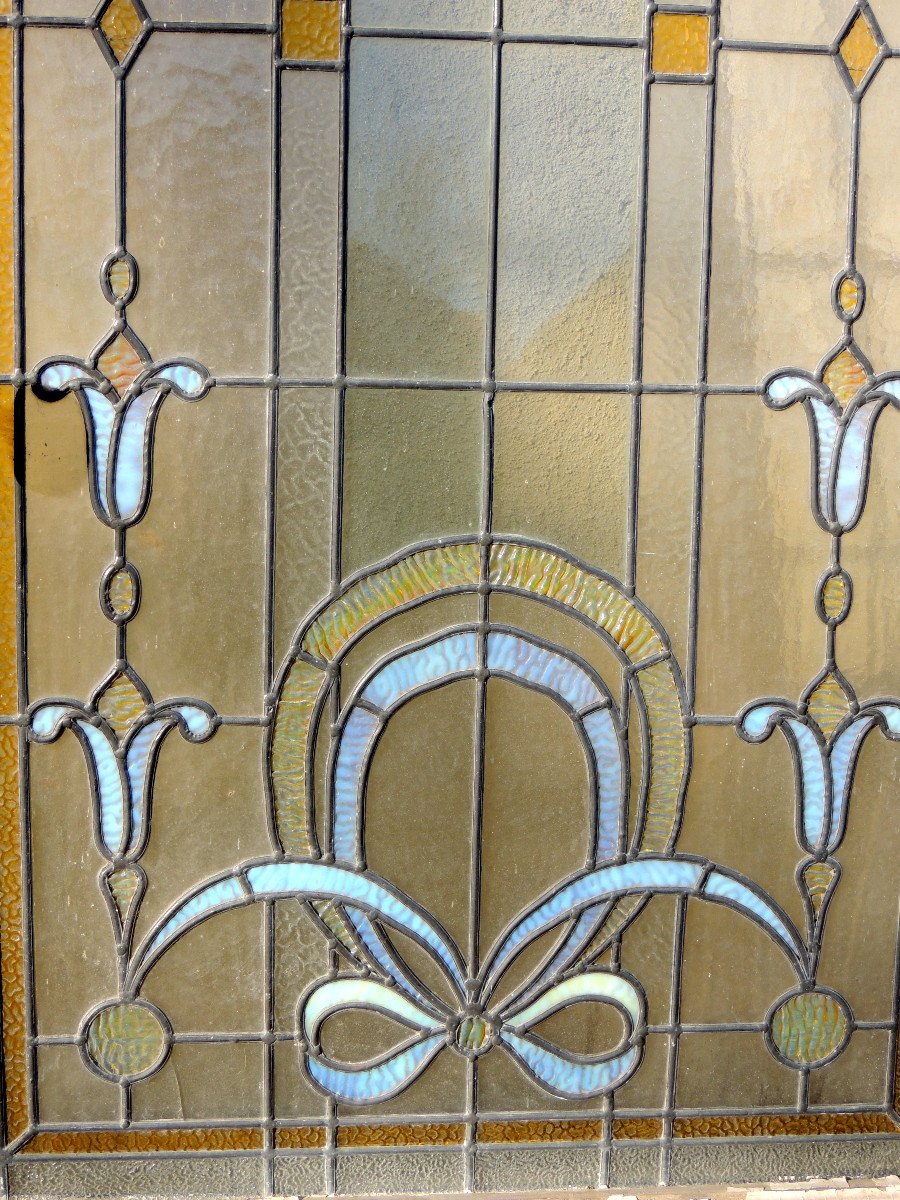 Stained Glass, Window Door Wooden Frame Decoration Of Art Nouveau Stained Glass, 20th Century-photo-3