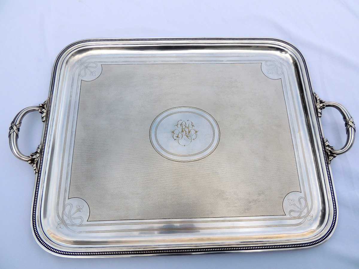 Christofle, Very Large Serving Tray In Silver Metal, Rectangular Dish, 19th -photo-2