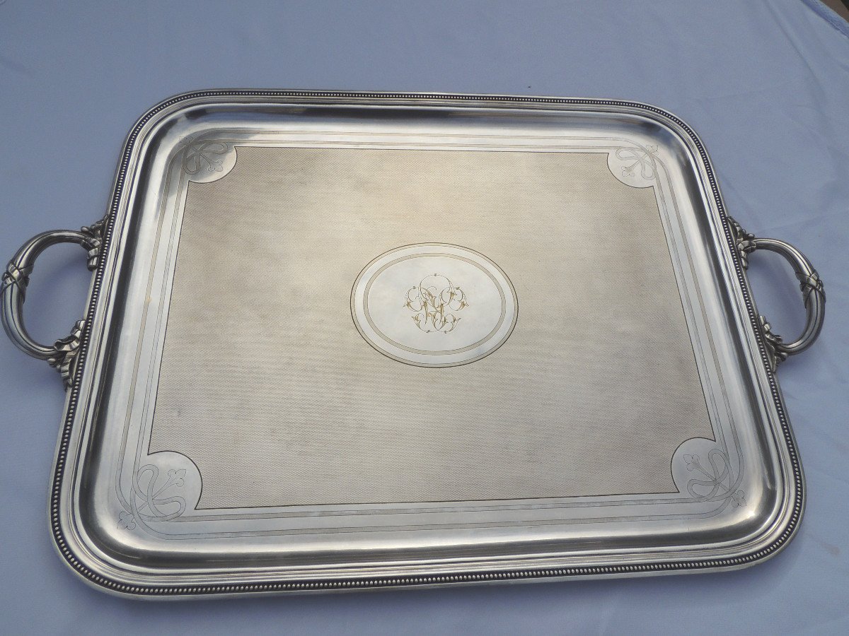 Christofle, Very Large Serving Tray In Silver Metal, Rectangular Dish, 19th -photo-3