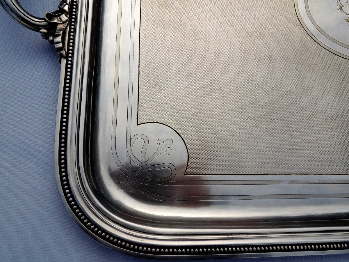 Christofle, Very Large Serving Tray In Silver Metal, Rectangular Dish, 19th -photo-2