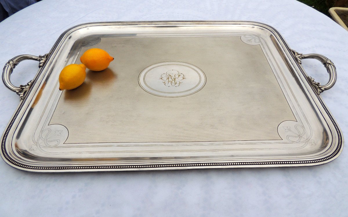 Christofle, Very Large Serving Tray In Silver Metal, Rectangular Dish, 19th 
