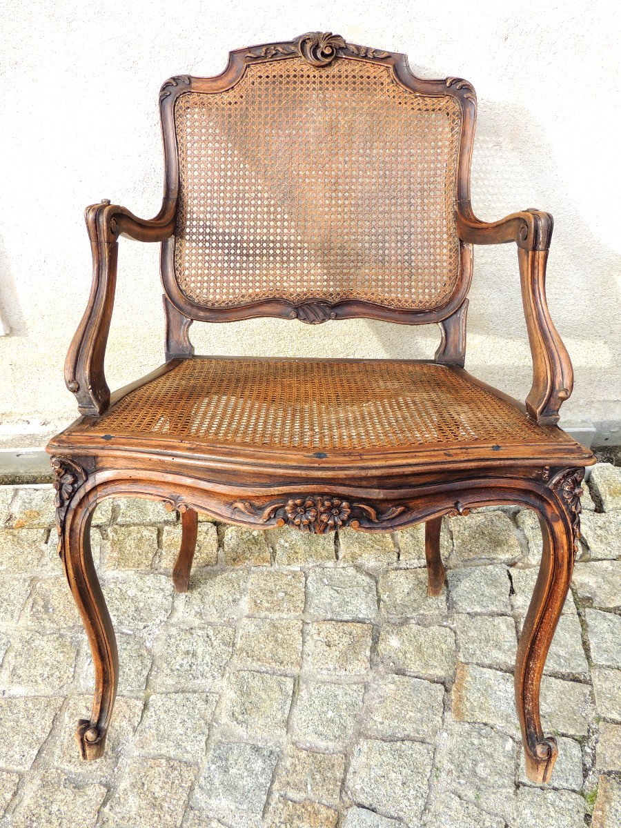Fauteuil Louis XV , Bois Massif , Dossier Plat Et Assise Cannés , Fin 18 ème -photo-2