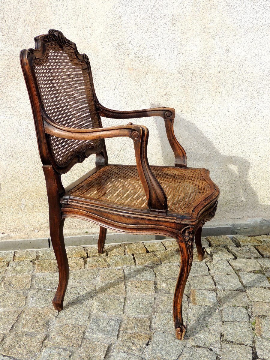 Fauteuil Louis XV , Bois Massif , Dossier Plat Et Assise Cannés , Fin 18 ème -photo-3