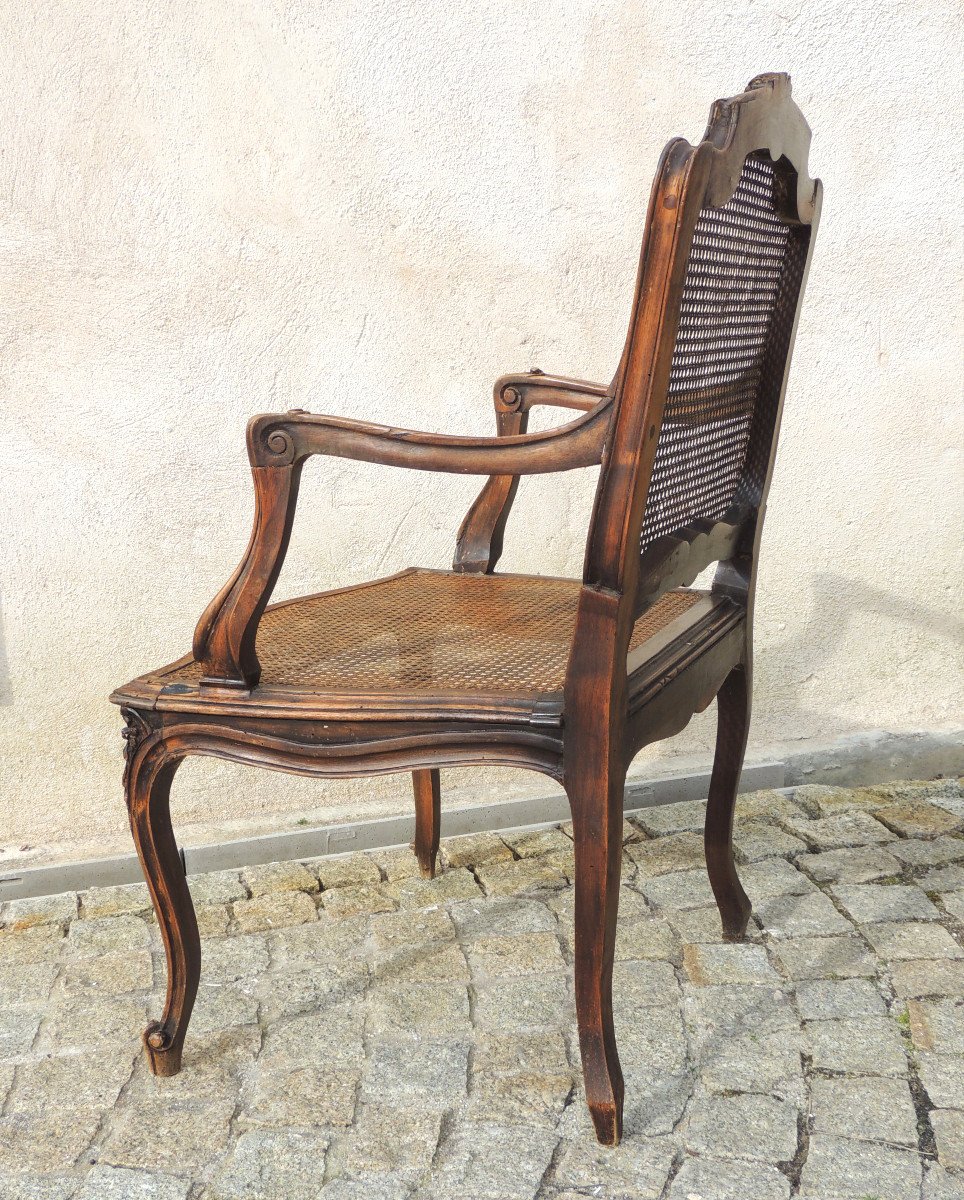 Fauteuil Louis XV , Bois Massif , Dossier Plat Et Assise Cannés , Fin 18 ème -photo-4