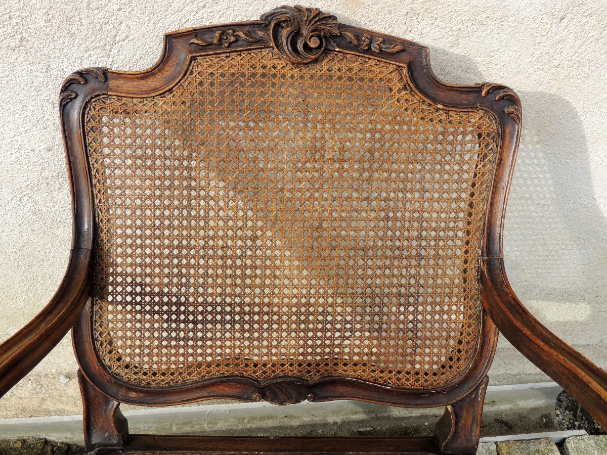 Fauteuil Louis XV , Bois Massif , Dossier Plat Et Assise Cannés , Fin 18 ème -photo-2