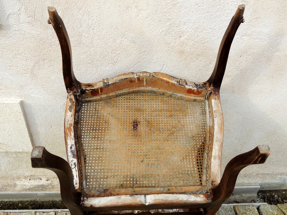 Fauteuil Louis XV , Bois Massif , Dossier Plat Et Assise Cannés , Fin 18 ème -photo-4