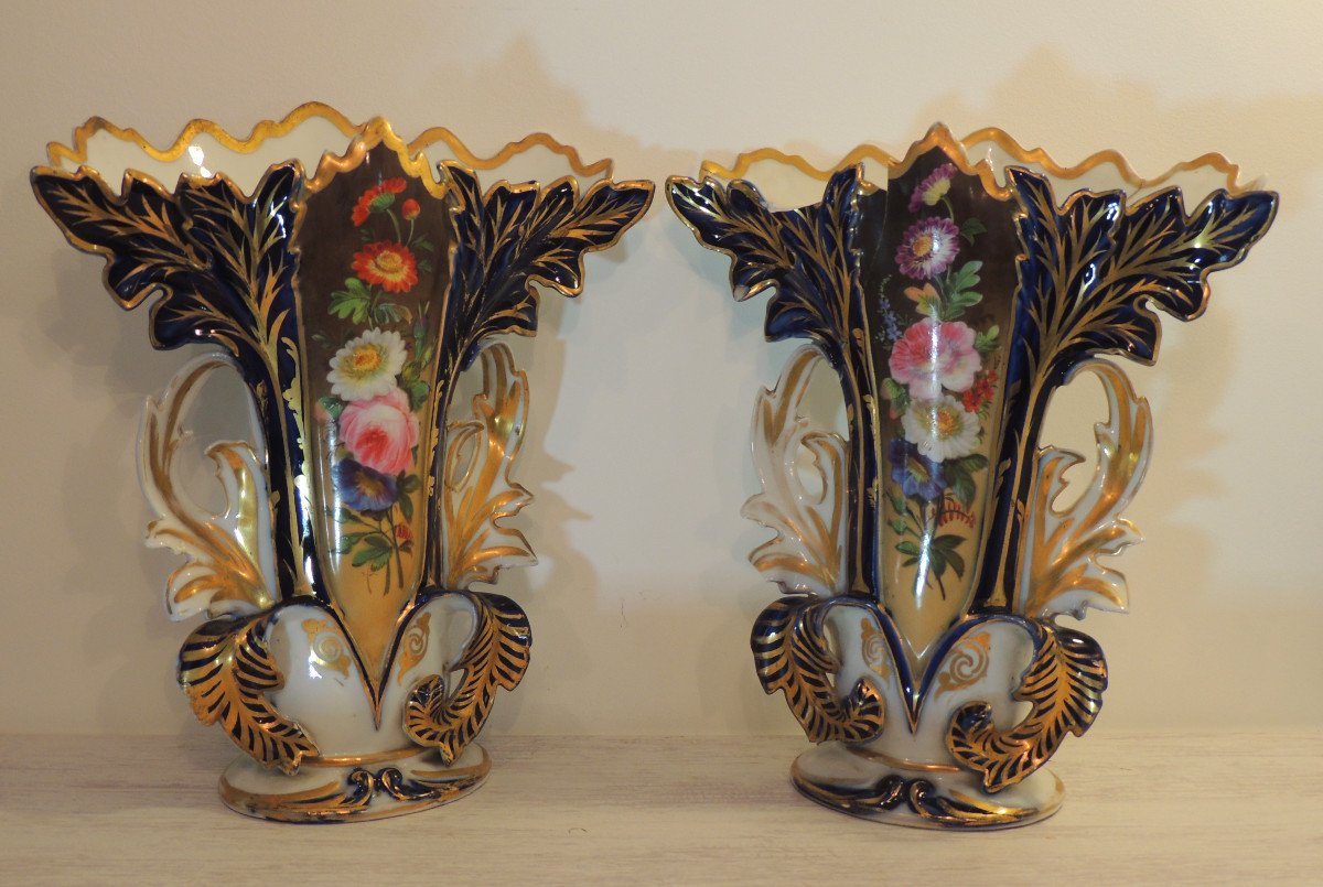 Altar Vase, Pair Of Church Vases, Ceramic In Old Paris, Napoleon III, 19th -photo-2