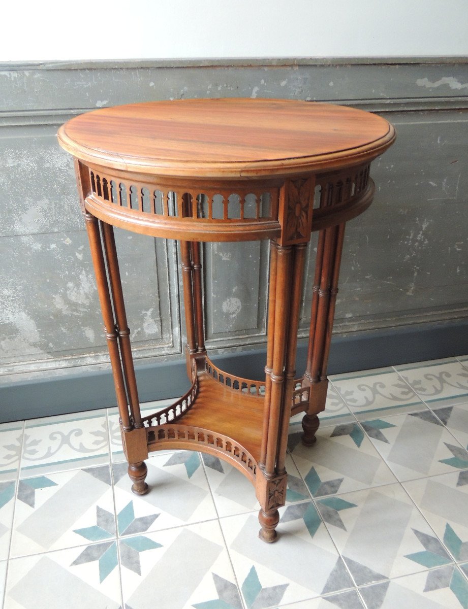 Side Table In Blond Walnut, Small Bolster, Henri II Style Coffee Table, 19th-photo-2