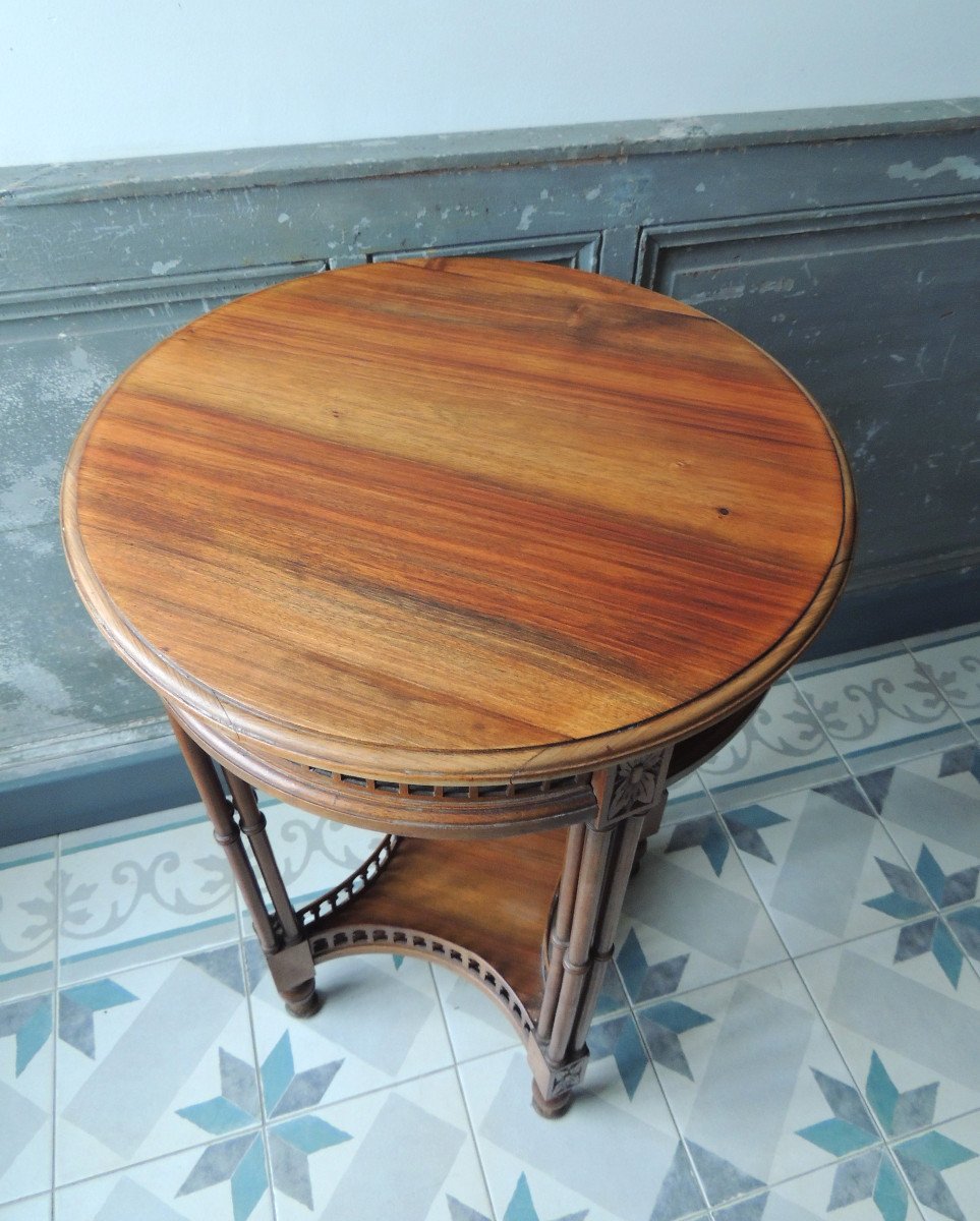 Side Table In Blond Walnut, Small Bolster, Henri II Style Coffee Table, 19th-photo-4