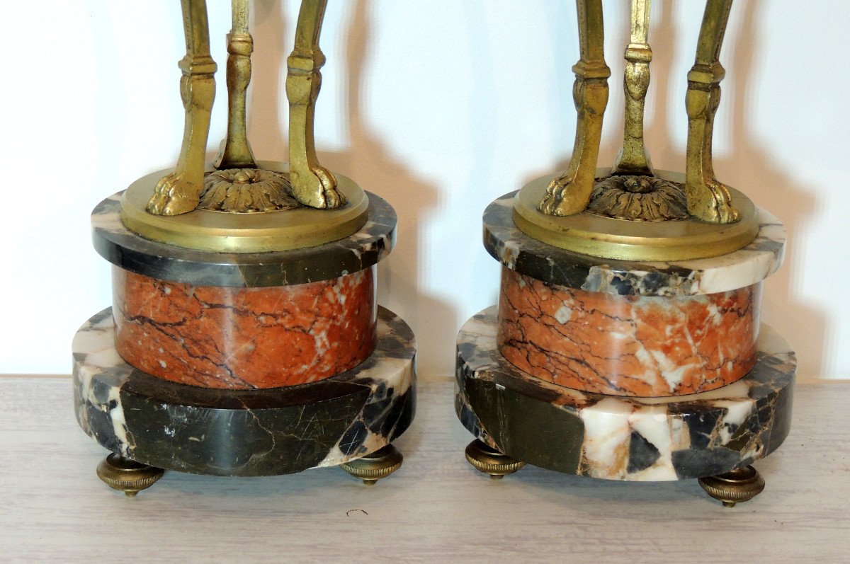Pair Of Casolettes, In Veined Marble And Gilt Bronze, Tripod Base, Napoleon III, 19th-photo-1