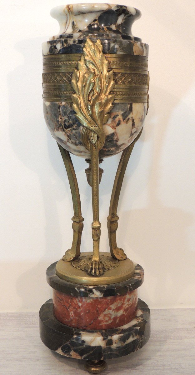 Paire De Cassolettes ,en Marbre Veiné Et Bronze Doré , Piétement Tripode , Napoléon III , 19 ème-photo-3