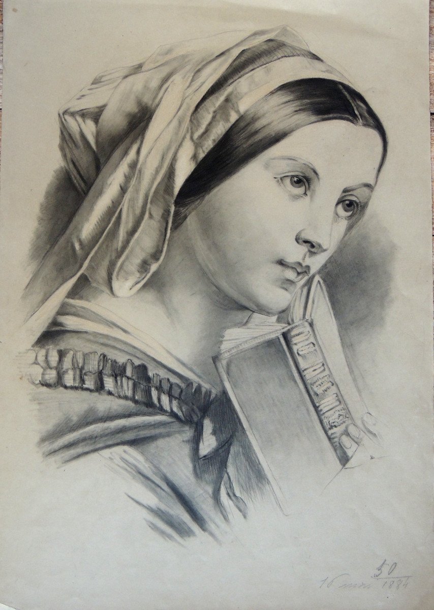 Pencil Drawing, Artist's Proof On Paper Plate No. 50, Portrait Of A Young Woman, 19th
