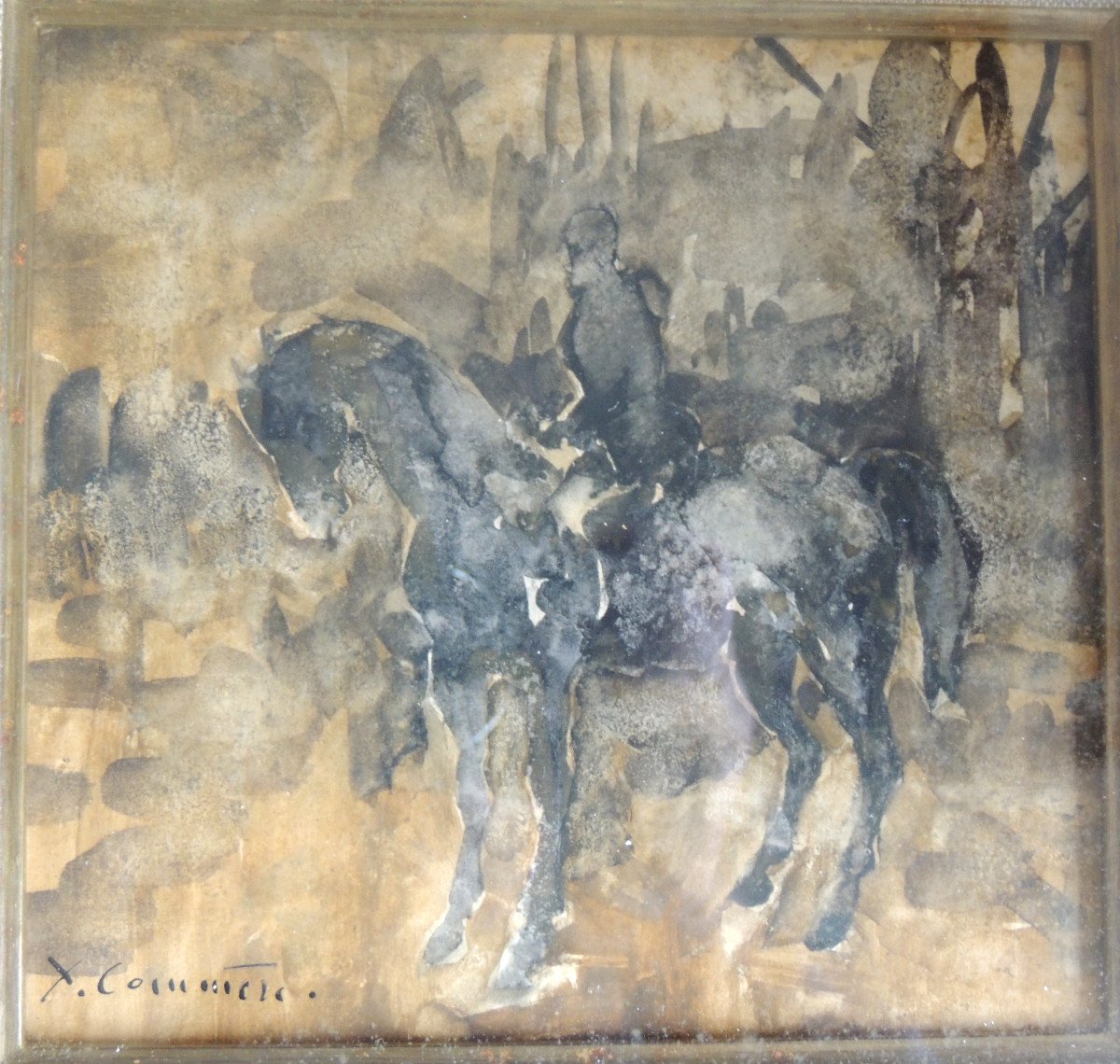 Aquarelle d'Un Cavalier Par l'Artiste Peintre Jean Commere 1920 - 1986 , Art Moderne , 20 ème-photo-4