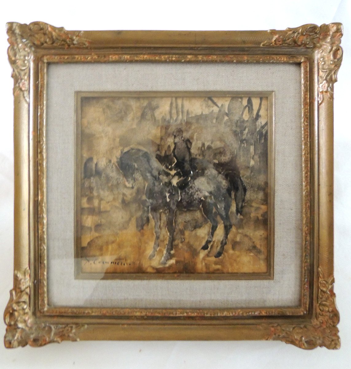 Aquarelle d'Un Cavalier Par l'Artiste Peintre Jean Commere 1920 - 1986 , Art Moderne , 20 ème