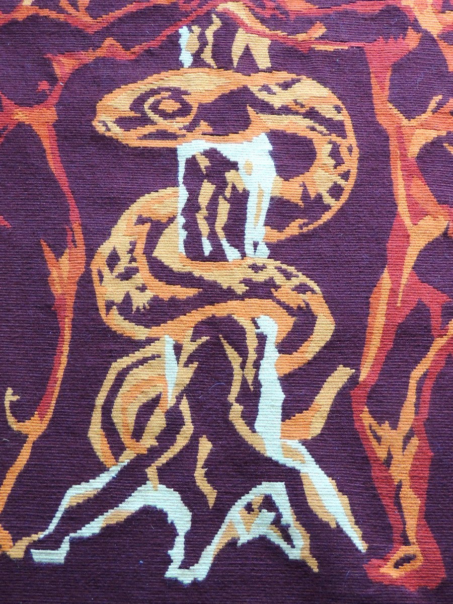 Tapis Tapisserie  Murale En Laine Adam Et Eve Léonard Foujita 1967, Art Moderne , 20 ème Siècle-photo-1