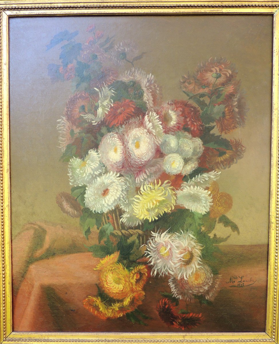 Oil On Canvas, Floral Still Life, Marie Laroche 1878, Napoleon III, 19th Century-photo-2