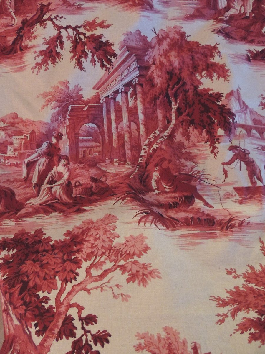 Fabrics, Furnishings, Curtain Tapestry Cotton Print, Water Theme, 8 Mx 1.5 M, 20th -photo-3