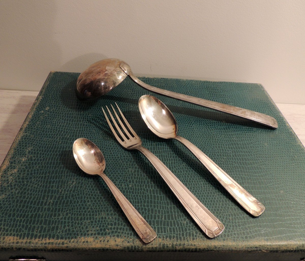 Silver Plated Metal Cutlery Set 84 G Dixi 37 Pieces, Art Deco, 20th Century -photo-4