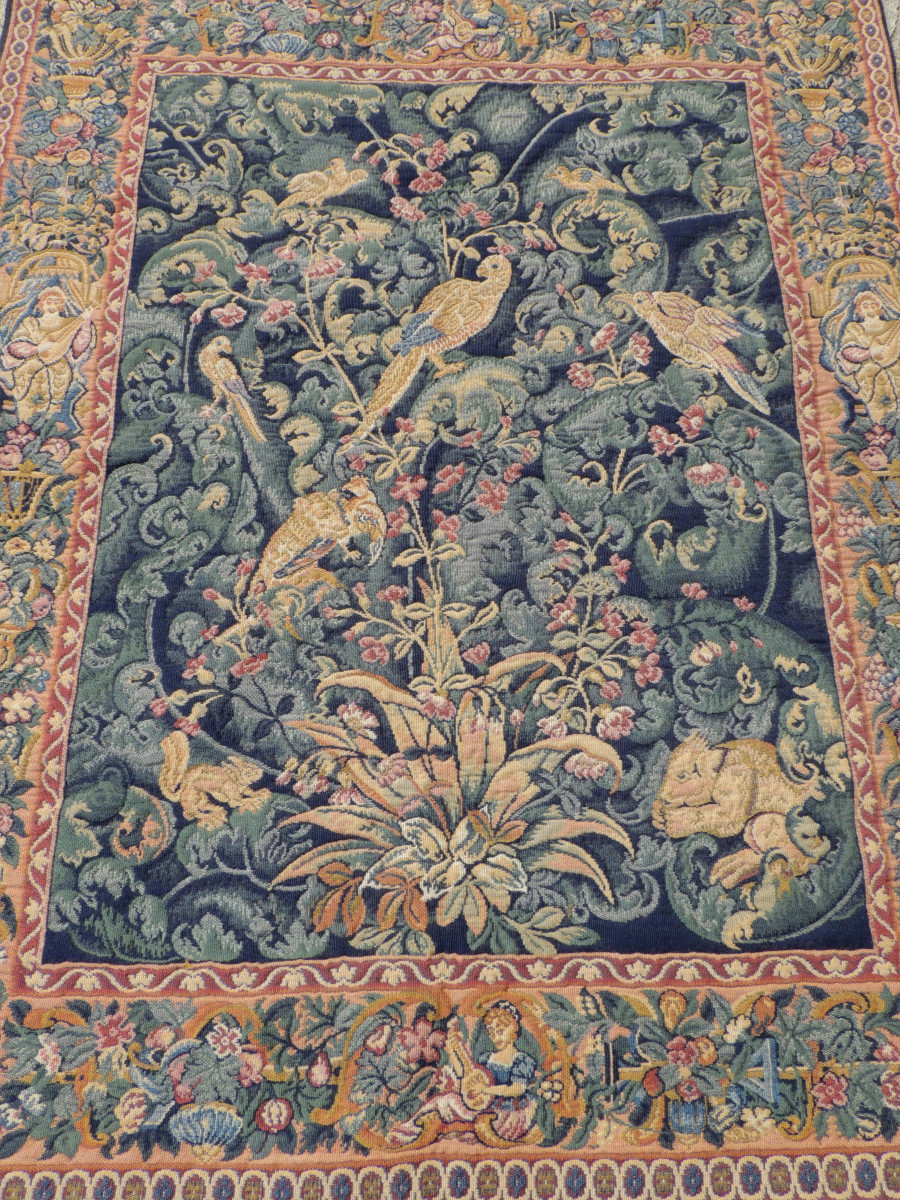 Wall Tapestry, The Leaves Of Aristolochia, Tapestry Of The Lion In Oudenaarde, 20th Century-photo-3