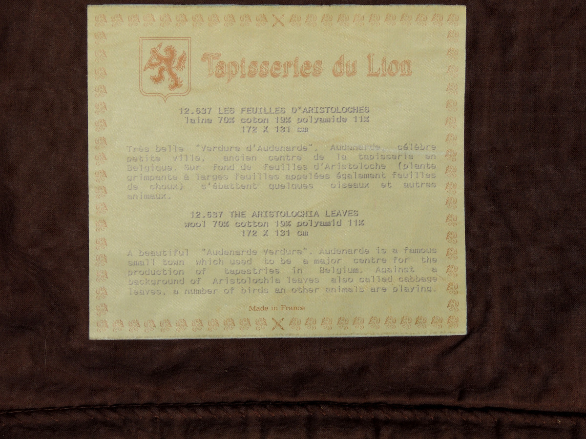 Wall Tapestry, The Leaves Of Aristolochia, Tapestry Of The Lion In Oudenaarde, 20th Century-photo-2
