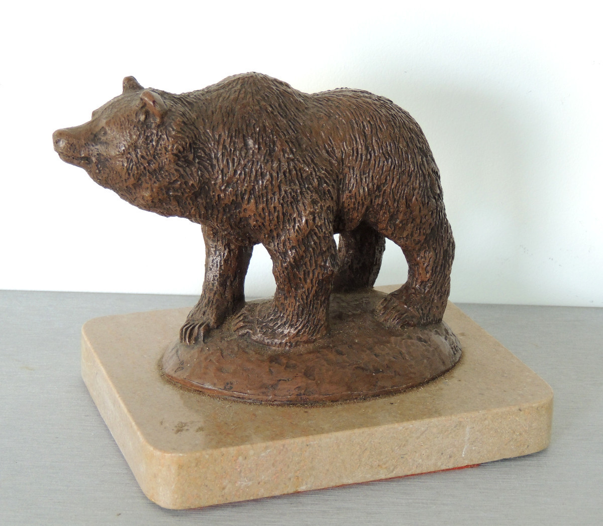 Ours ,  grizzly , Sculpture Animalière , Sur Une Base En Marbre , 20 ème-photo-2