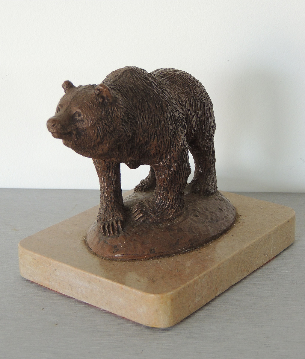 Ours ,  grizzly , Sculpture Animalière , Sur Une Base En Marbre , 20 ème-photo-3
