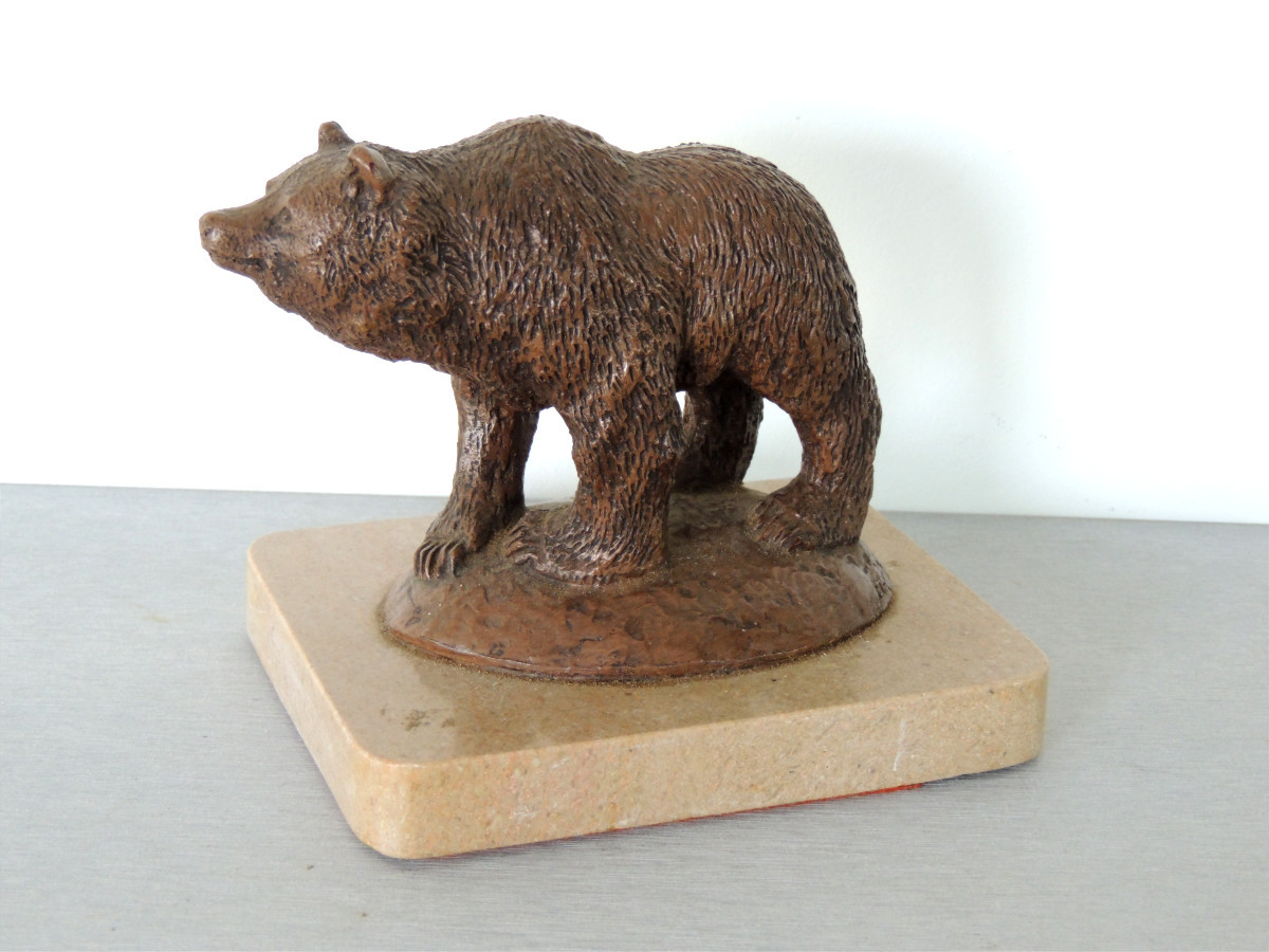 Ours ,  grizzly , Sculpture Animalière , Sur Une Base En Marbre , 20 ème