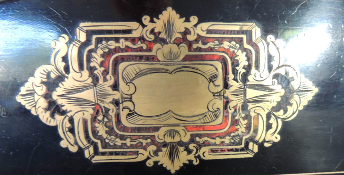 Box, Glove Box Boulle Decoration, Blackened Wood, Brass And Tortoiseshell Marquetry, 19th Century-photo-1