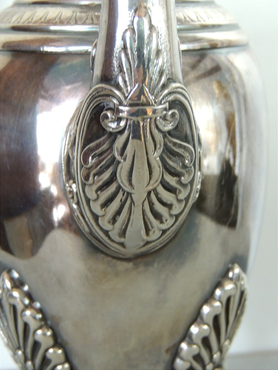 Silver-plated Metal Teapot And Coffee Pot With Acanthus Leaf Decoration, Empire, 19th Century -photo-4