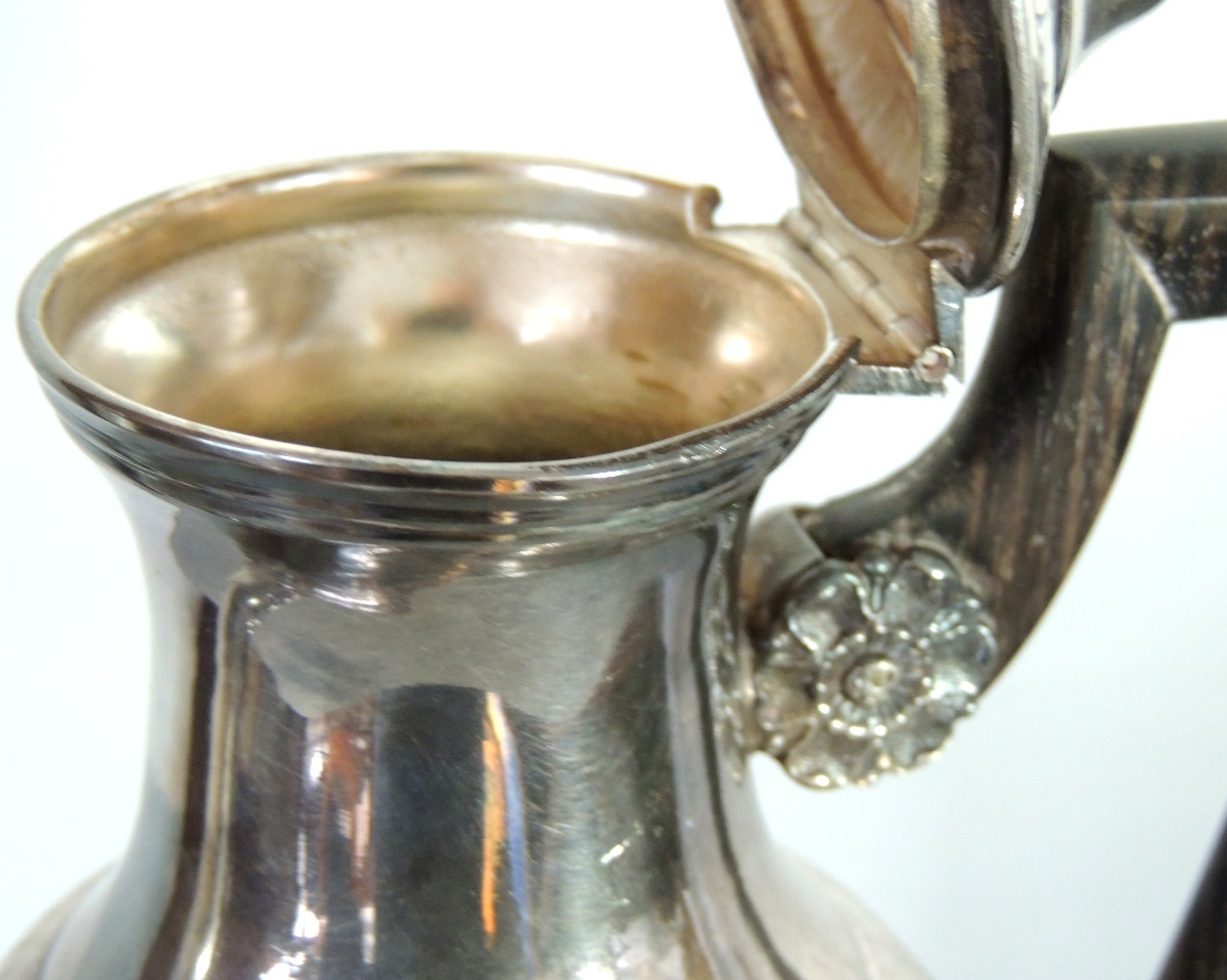 Silver-plated Metal Teapot And Coffee Pot With Acanthus Leaf Decoration, Empire, 19th Century -photo-7