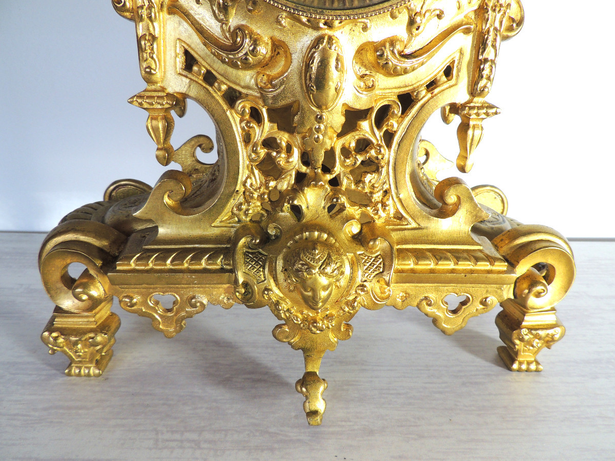 garniture de cheminée en bronze doré  grande pendule avec ses candélabres hauteur 54 cm  19 ème-photo-4