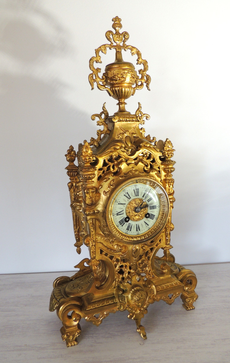 garniture de cheminée en bronze doré  grande pendule avec ses candélabres hauteur 54 cm  19 ème-photo-1