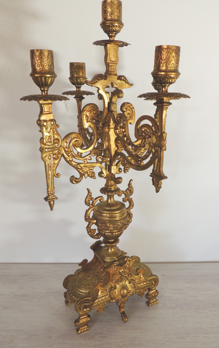 garniture de cheminée en bronze doré  grande pendule avec ses candélabres hauteur 54 cm  19 ème-photo-6