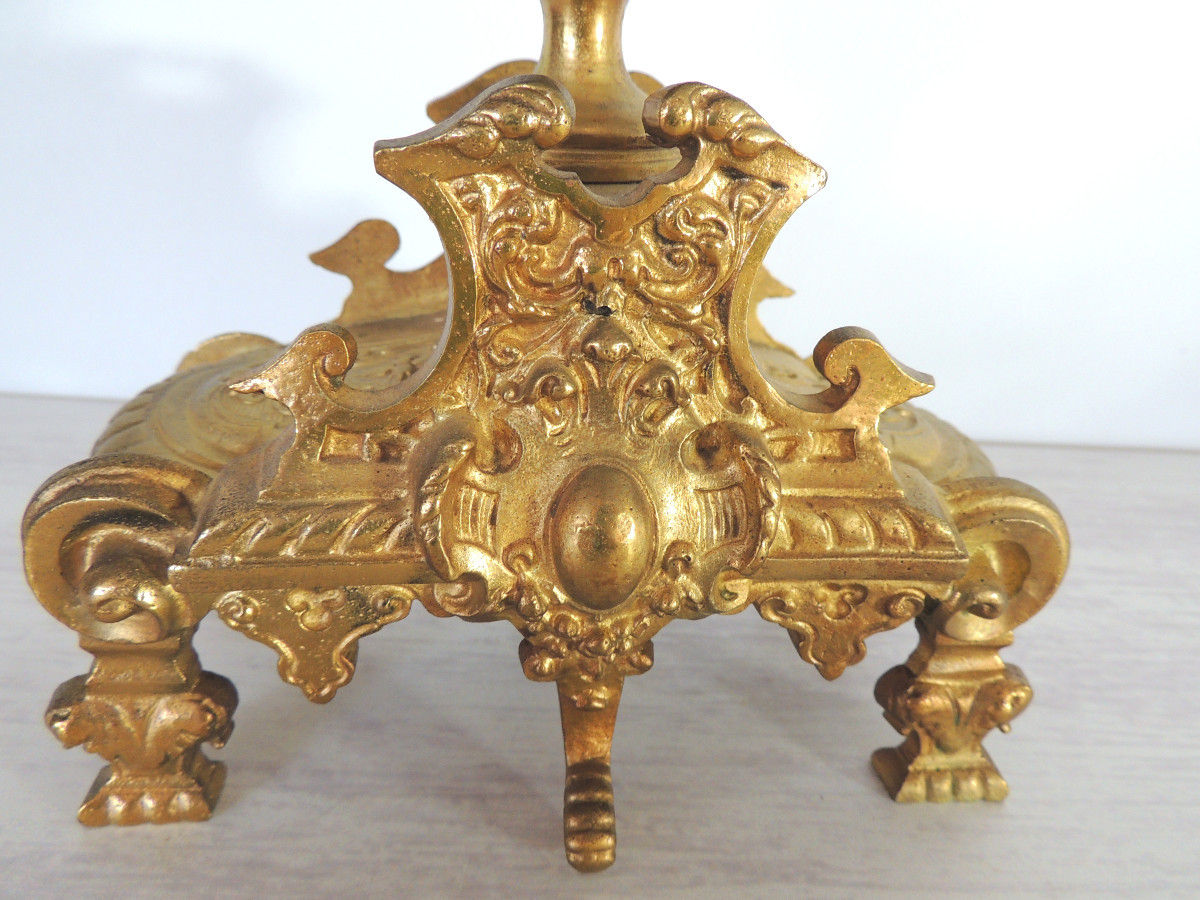 garniture de cheminée en bronze doré  grande pendule avec ses candélabres hauteur 54 cm  19 ème-photo-7