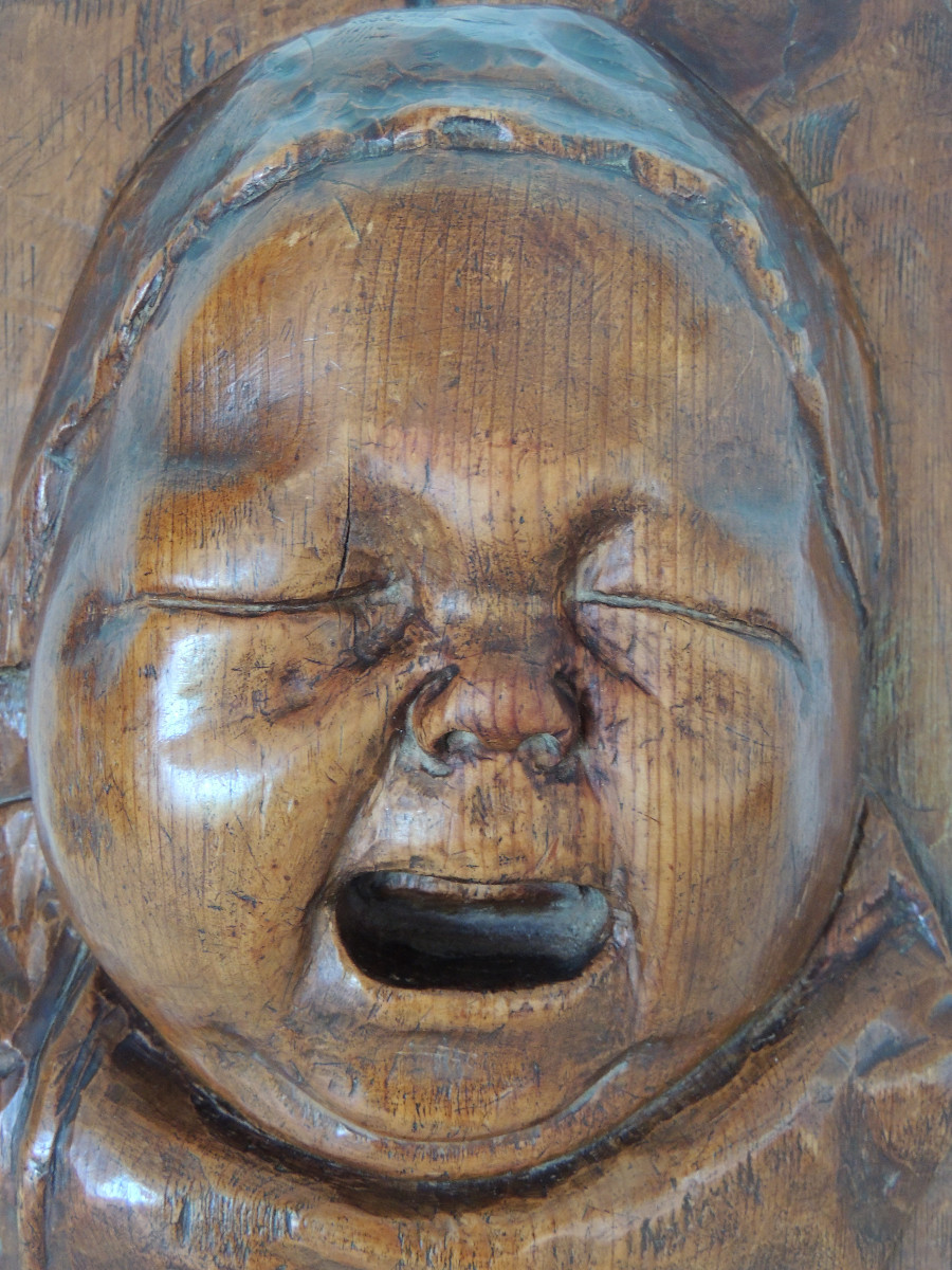 sculpture , sulpture  sur bois de noyer , bébé pleureur , du 19 ème siècle-photo-3