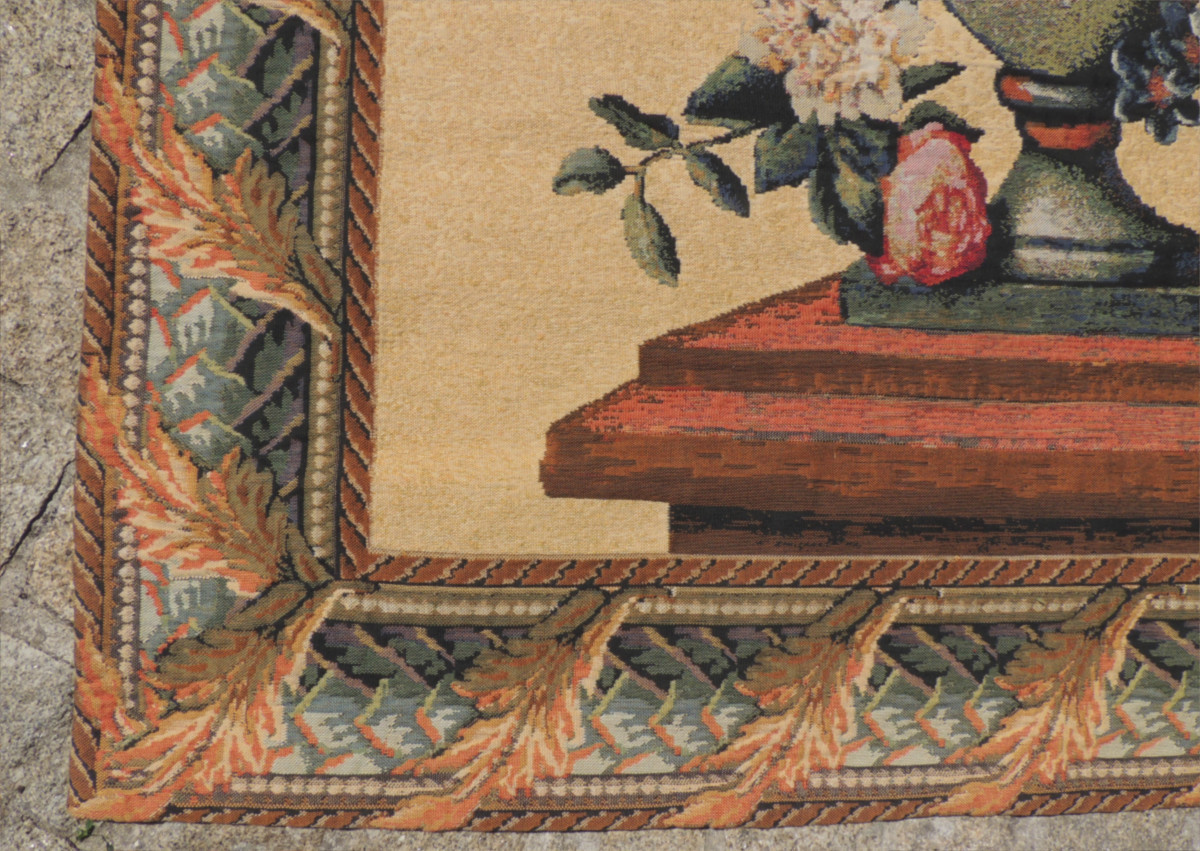tapisserie murale , décor d'un énorme bouquet de fleurs dans son vase , 20 ème-photo-4
