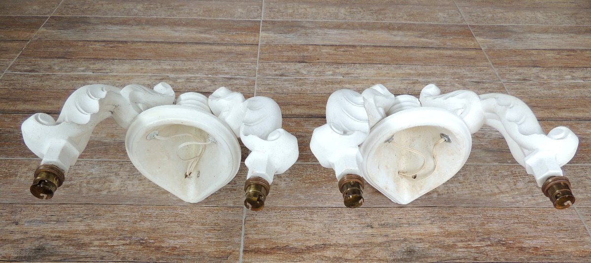 paire d'appliques en platre  dans le gout de Serge Roche , modèle feuilles d'ancanthe , 20 ème-photo-3