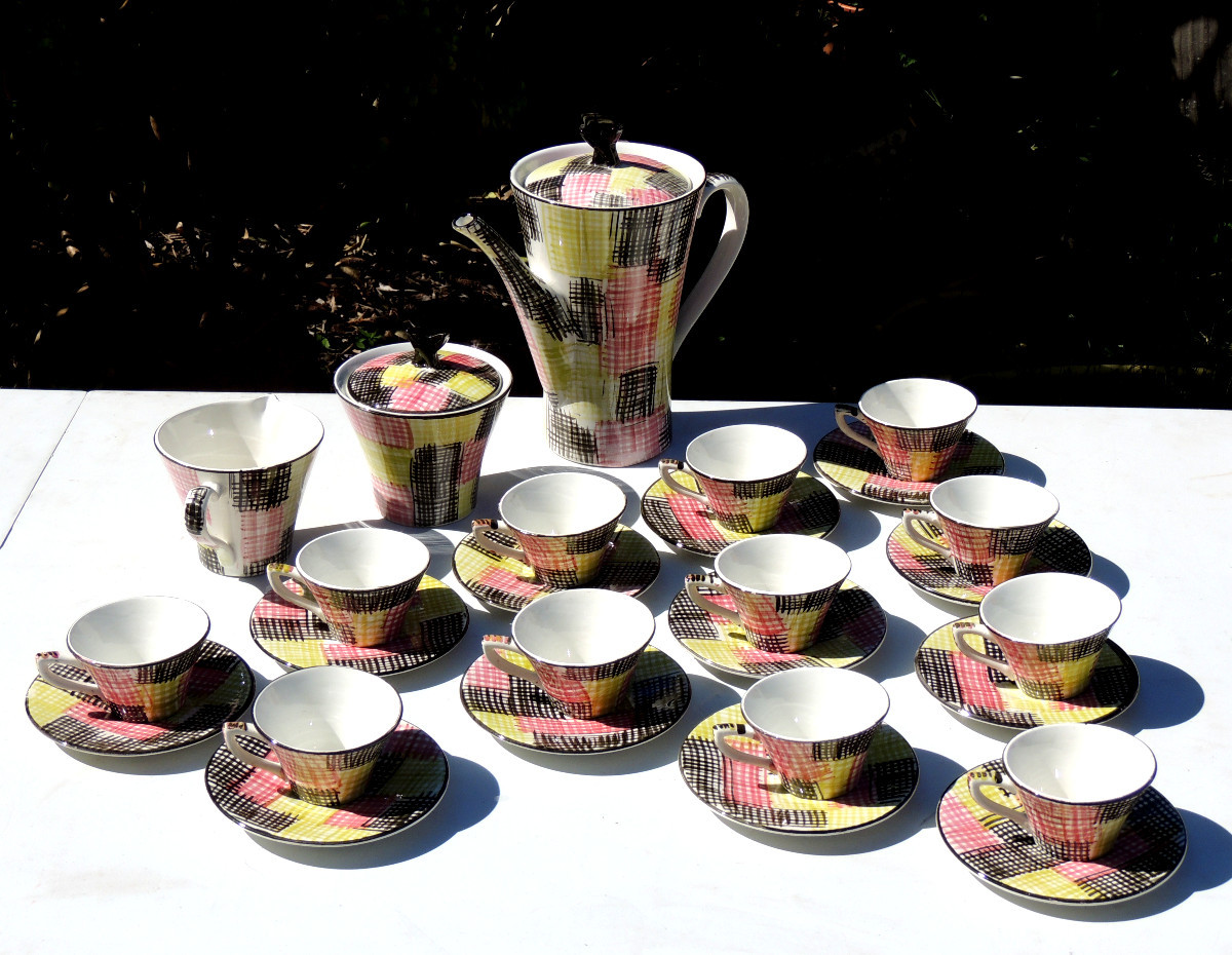 Sarreguemines Coffee Service, Hand-painted Model From The 70s, Perfect Condition, New, 20th Century-photo-2