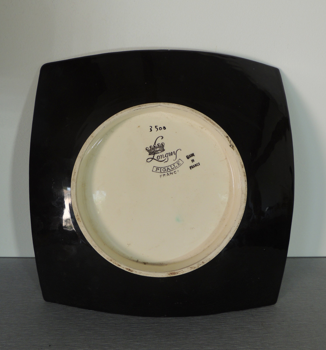 plat en céramique de Longwy modèle Pigale n° 3508 , décoré à la main des années 60 , 20 ème -photo-4