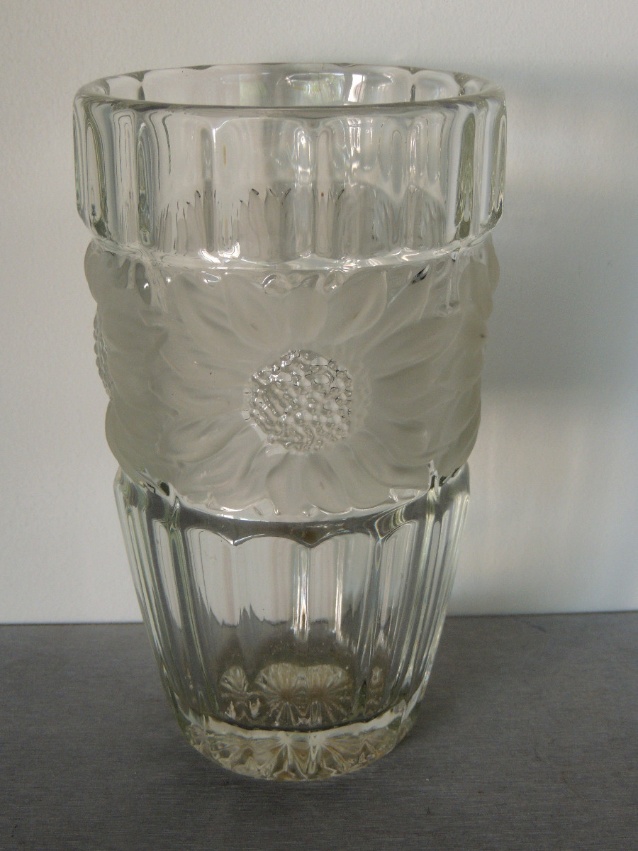 vase en cristal décor de fleurs tournantes , art déco , 20 ème siècle-photo-3