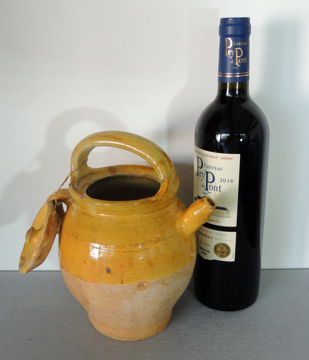 Glazed Pottery Small Oil Jug From The South Of France, Garoulette, 19th Century Folk Art-photo-2