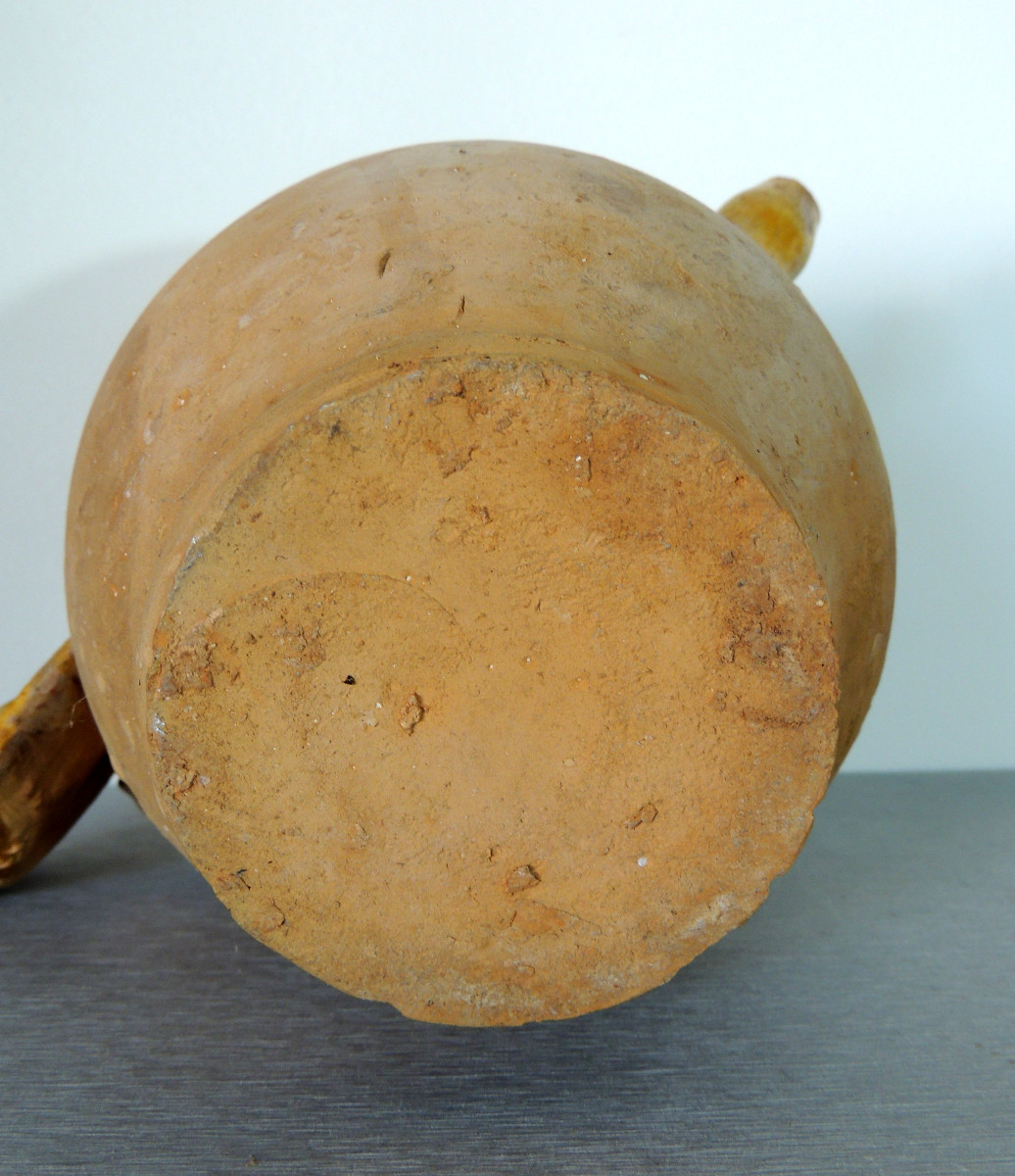 Glazed Pottery Small Oil Jug From The South Of France, Garoulette, 19th Century Folk Art-photo-3