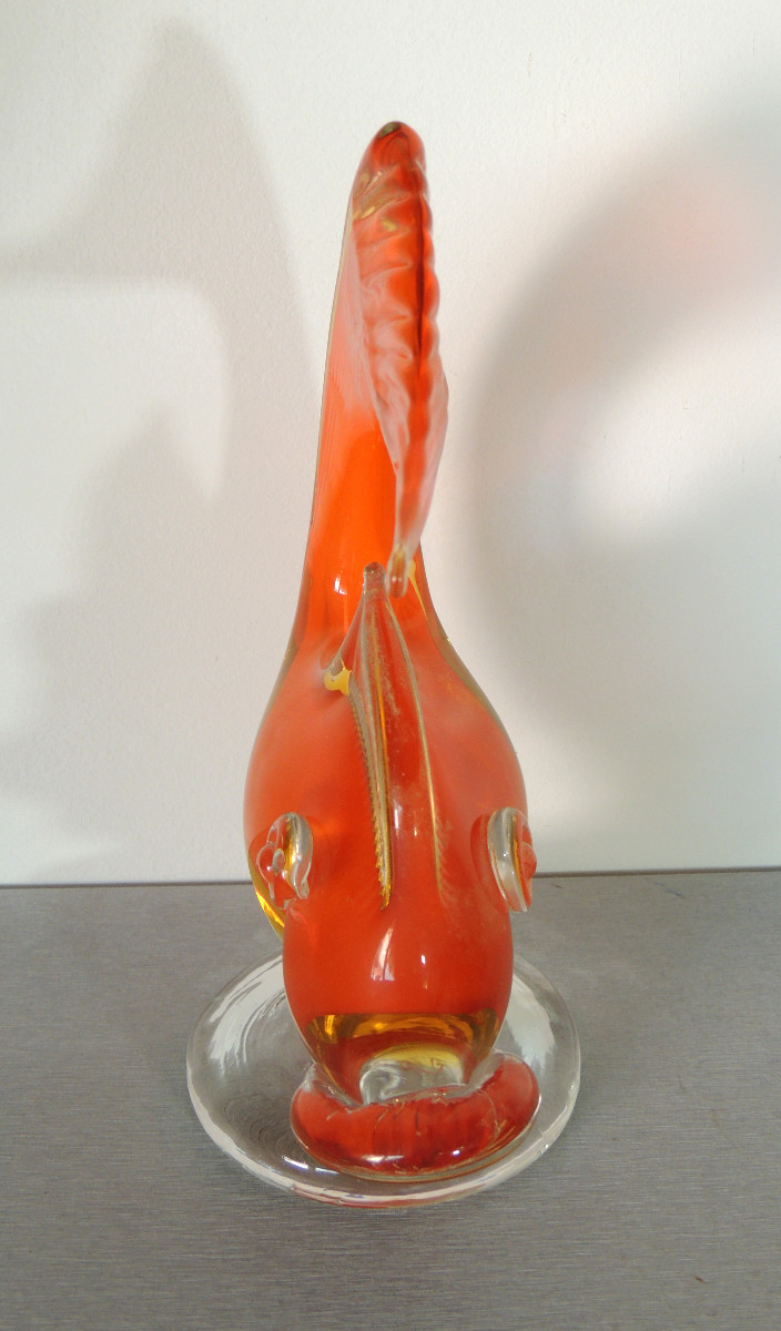 murano , poisson , dauphin stylisé  en verre  aux couleurs vives , des années 60  , 20 ème -photo-3