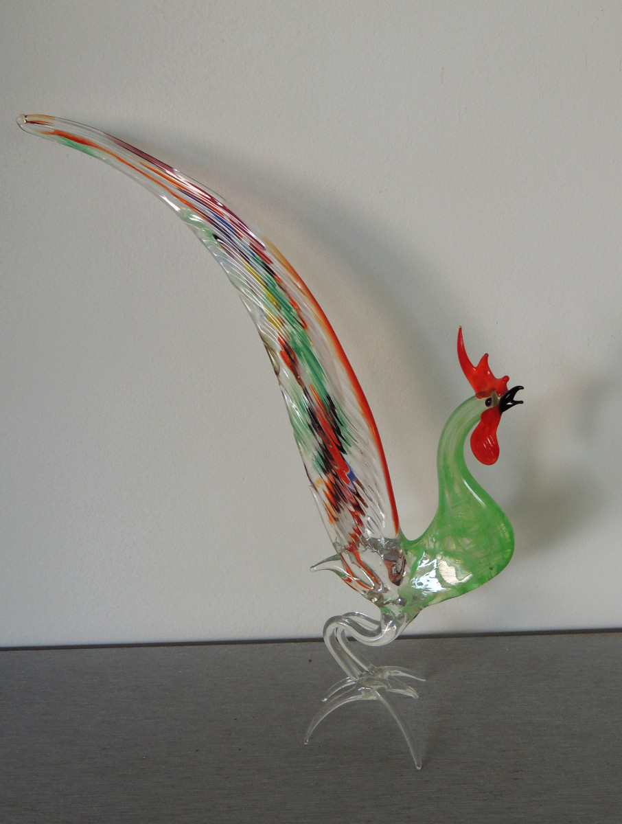 Murano , coq aux couleurs vives  et d' une grande finesse du travail , des années 1970 , 20 ème-photo-3